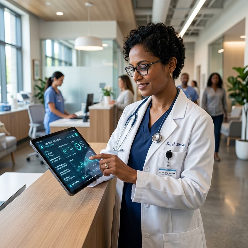 Médico usando SyncMedic en consultorio